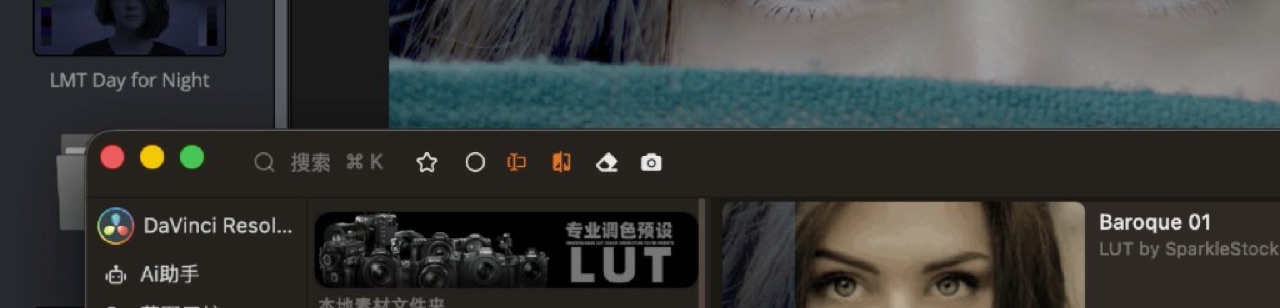 Top bar with DaVinci Resolve connected